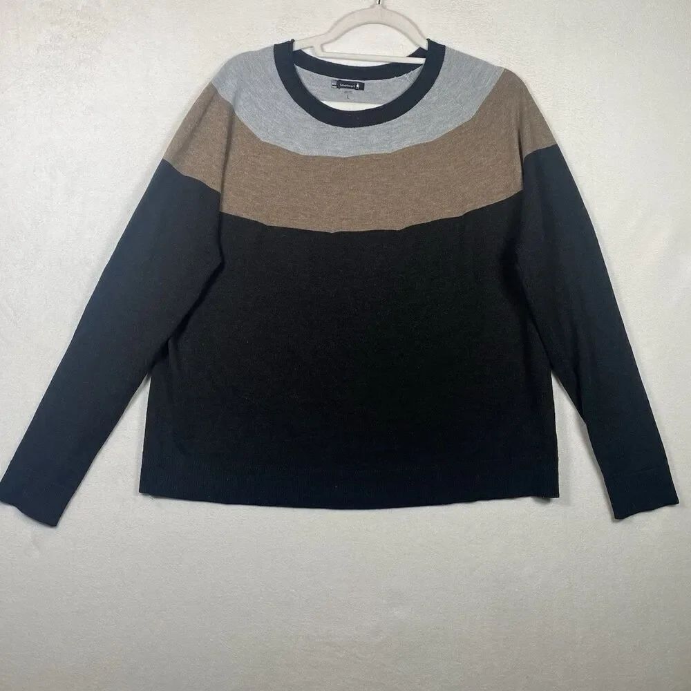 Smartwool Women’s Edgewood Colorblock Crew Sweater Size L SW016649 Merino Blend